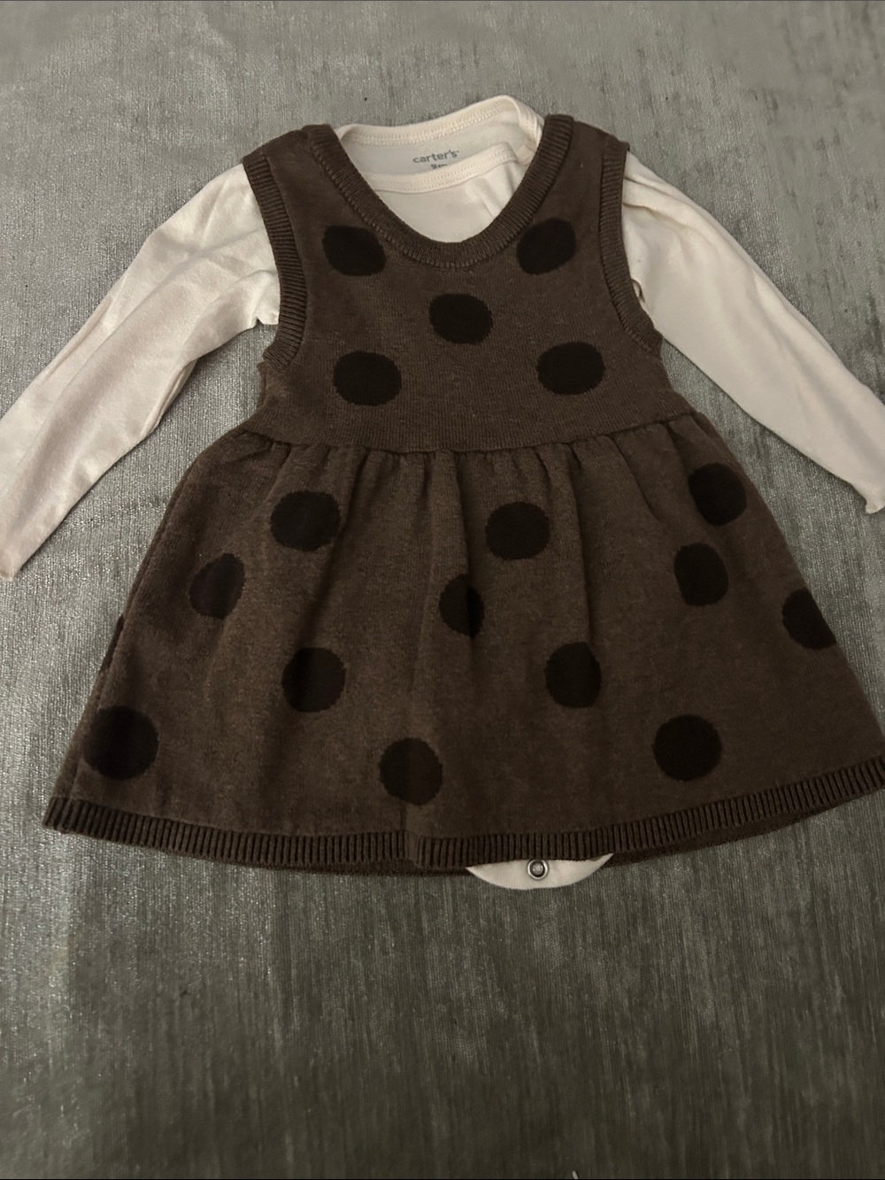 Carter's Brown Knit Polka Dot Dress with White Bodysuit